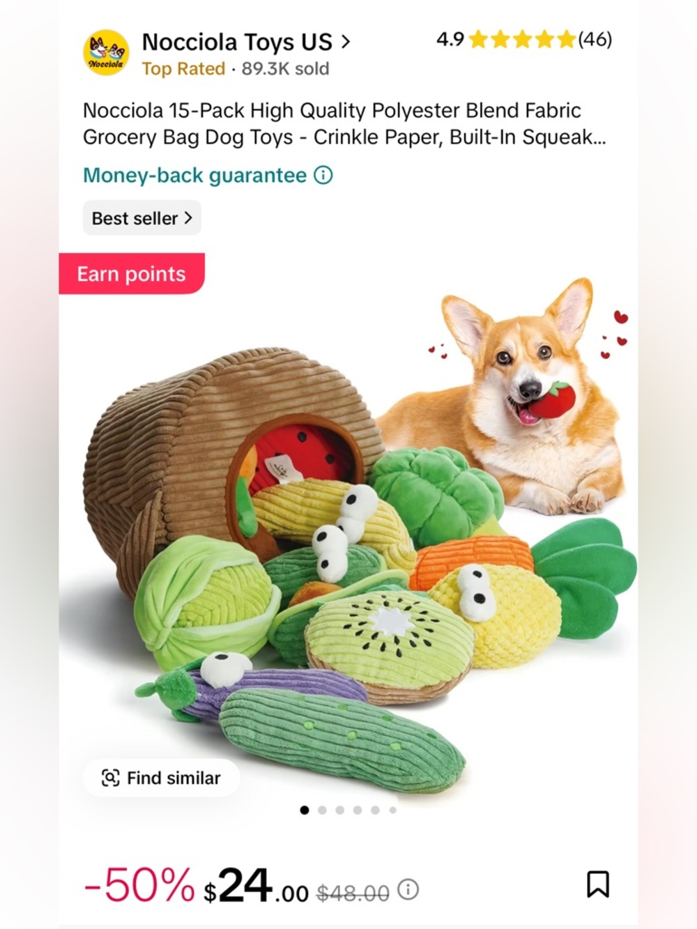 Plush Grocery Bag Dog Toy Set